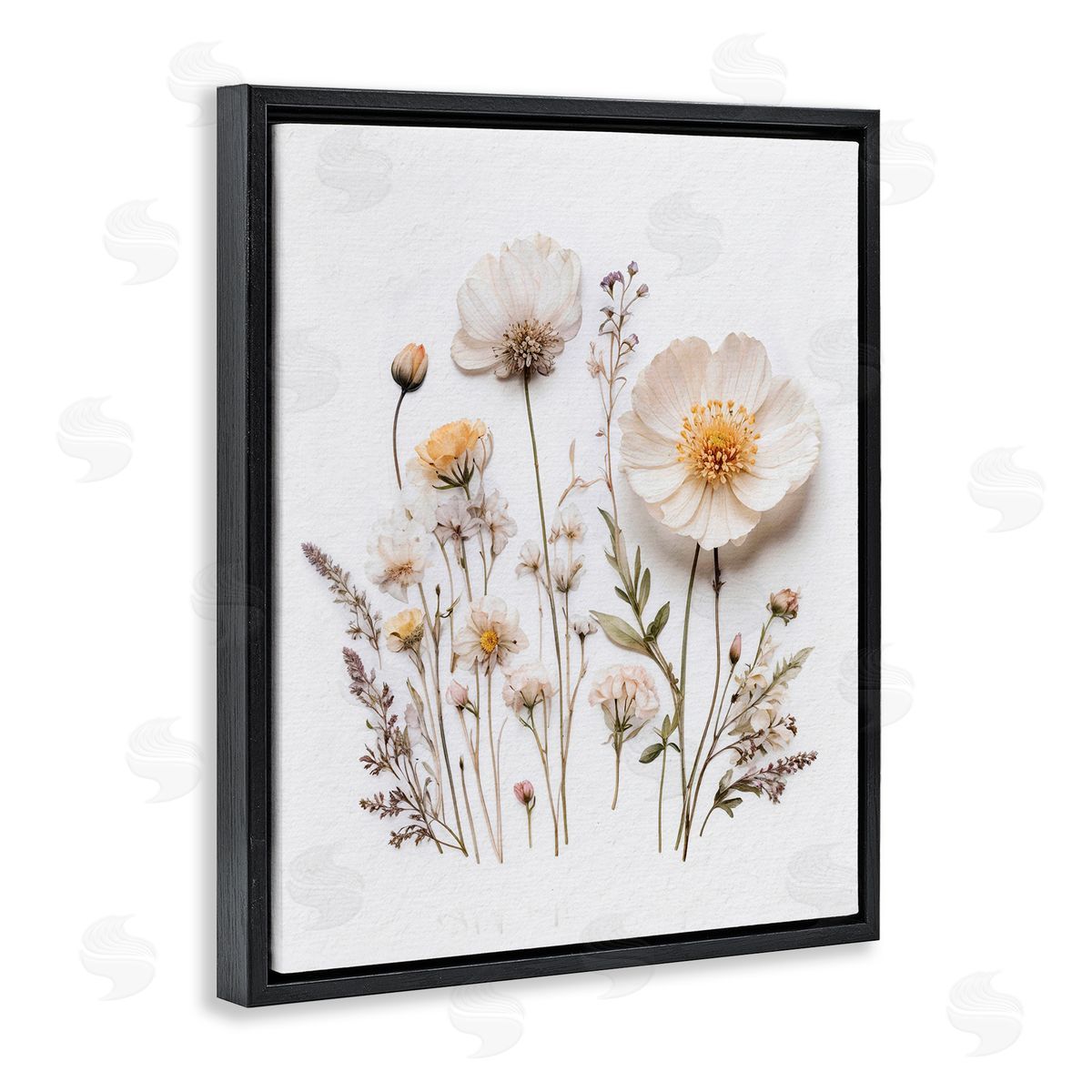 Lettered and Lined Pressed Bathroom Botanicals Black Floating Frame Canvas Wall Art Print