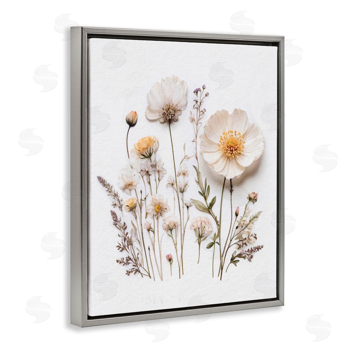 Lettered and Lined Pressed Bathroom Botanicals Gray Floating Frame Canvas Wall Art Print