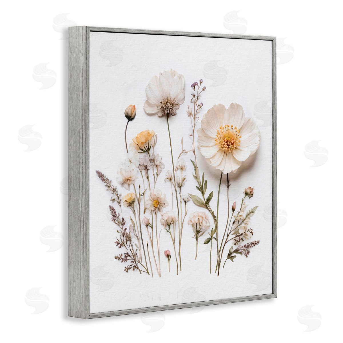 Lettered and Lined Pressed Bathroom Botanicals Gray Framed Giclee Print Wall Art