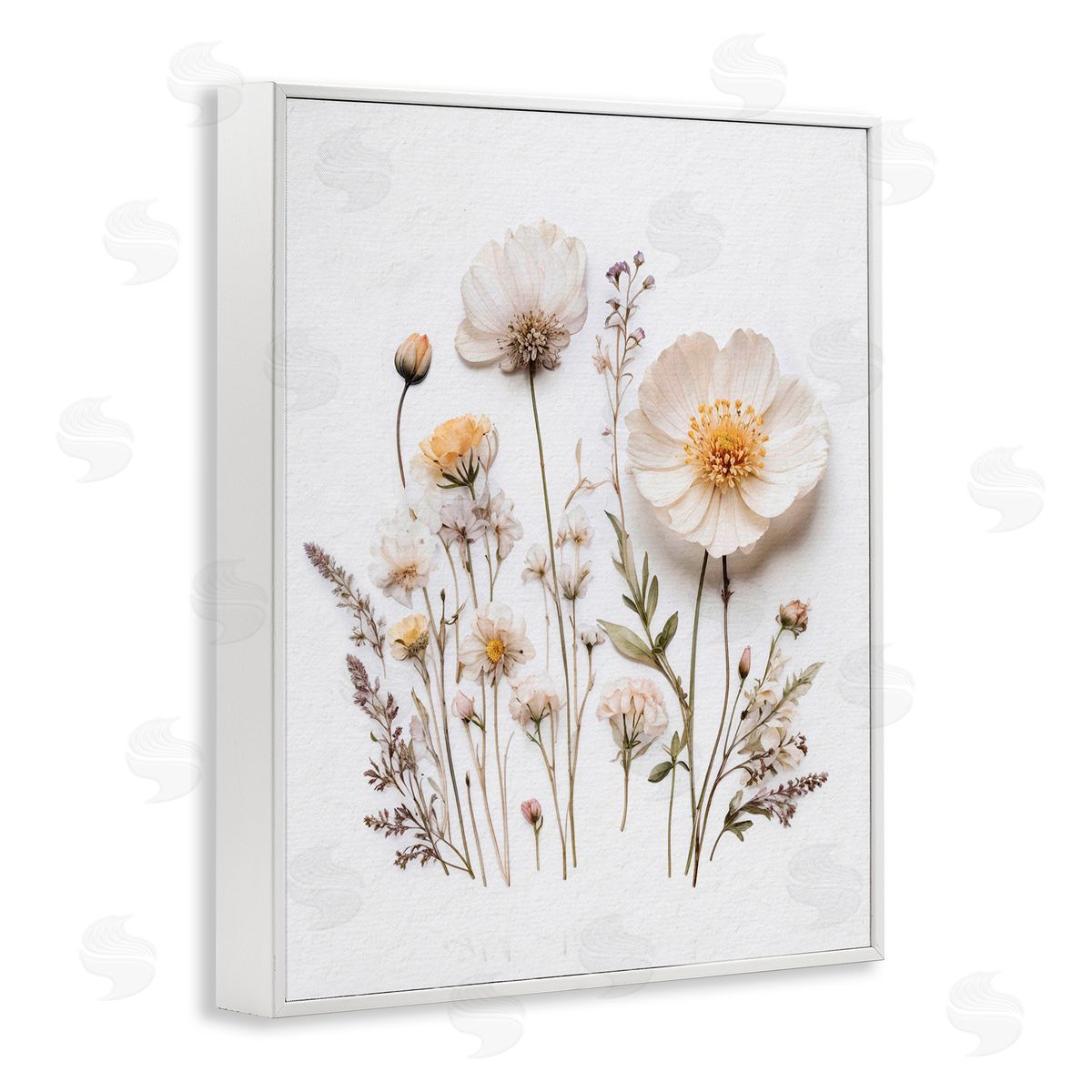 Lettered and Lined Pressed Bathroom Botanicals White Framed Giclee Print Wall Art