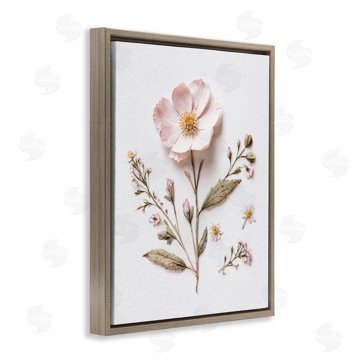 Lettered and Lined Pressed Wild Flowers Brown Floating Frame Canvas Wall Art Print