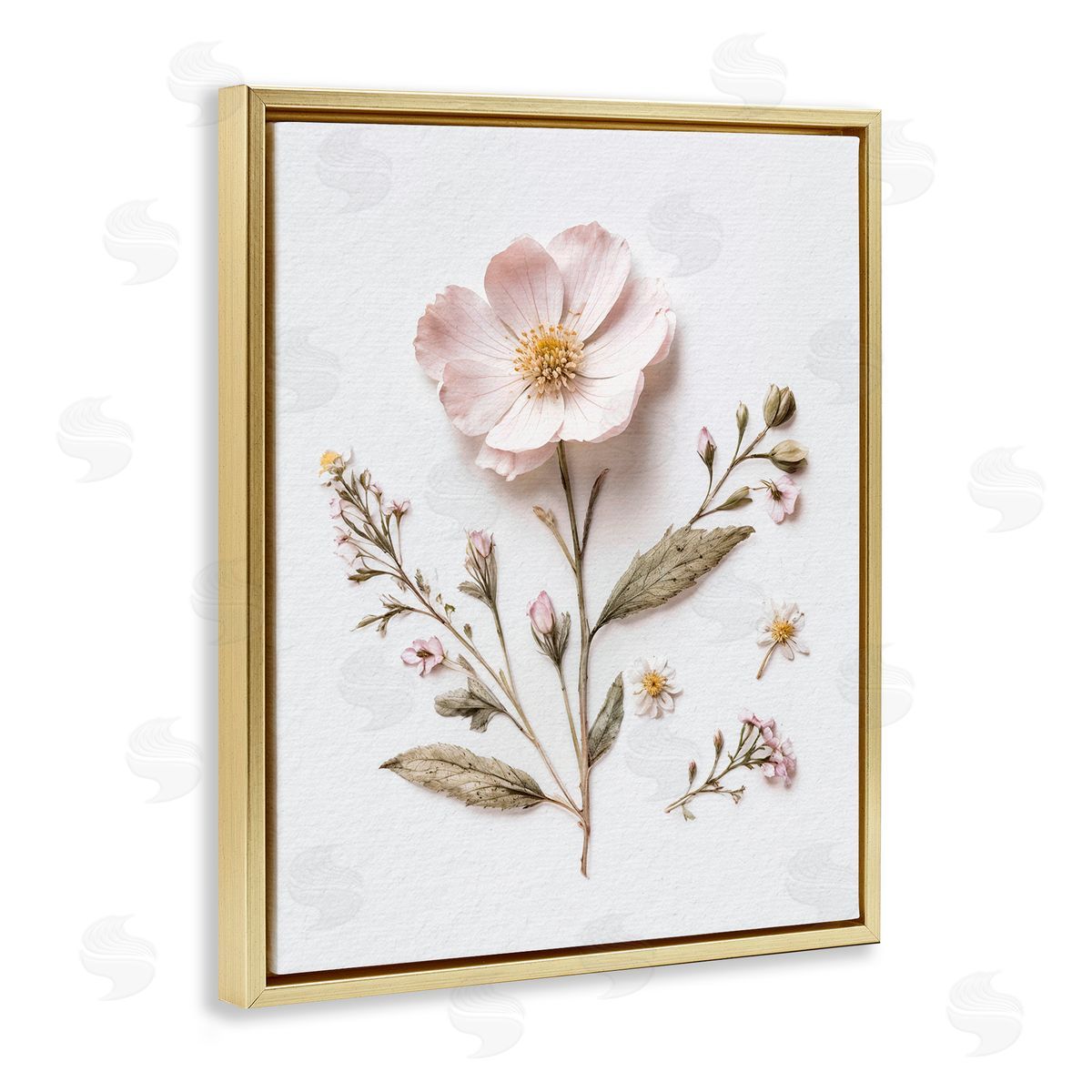 Lettered and Lined Pressed Wild Flowers Gold Floating Frame Canvas Wall Art Print