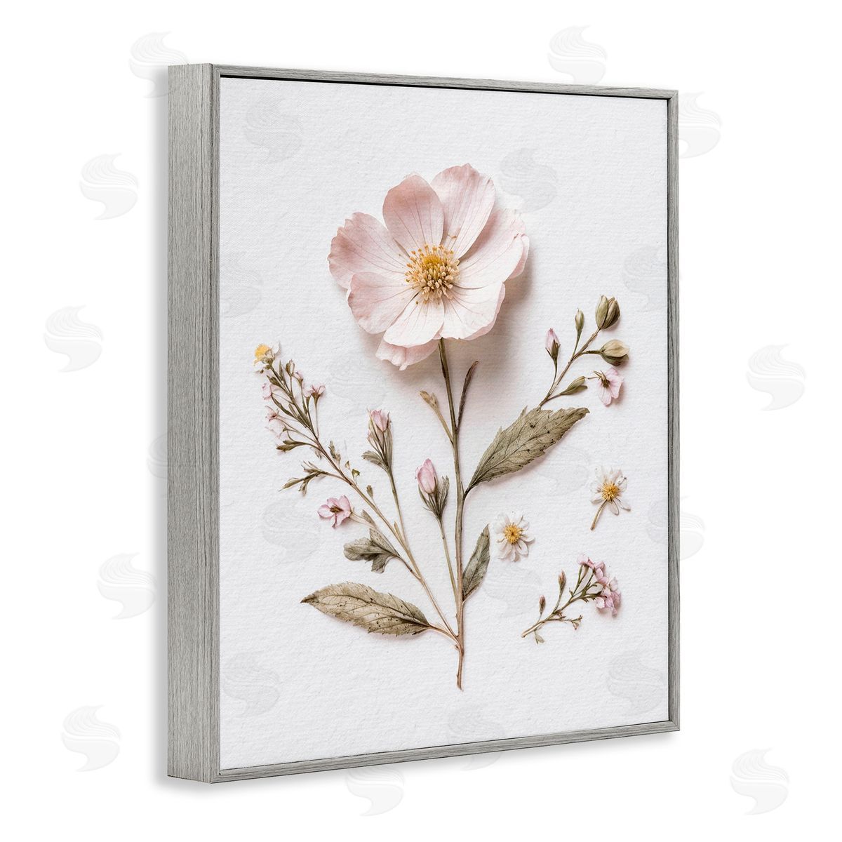 Lettered and Lined Pressed Wild Flowers Gray Framed Giclee Print Wall Art