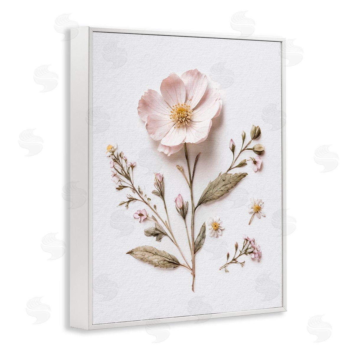 Lettered and Lined Pressed Wild Flowers White Framed Giclee Print Wall Art