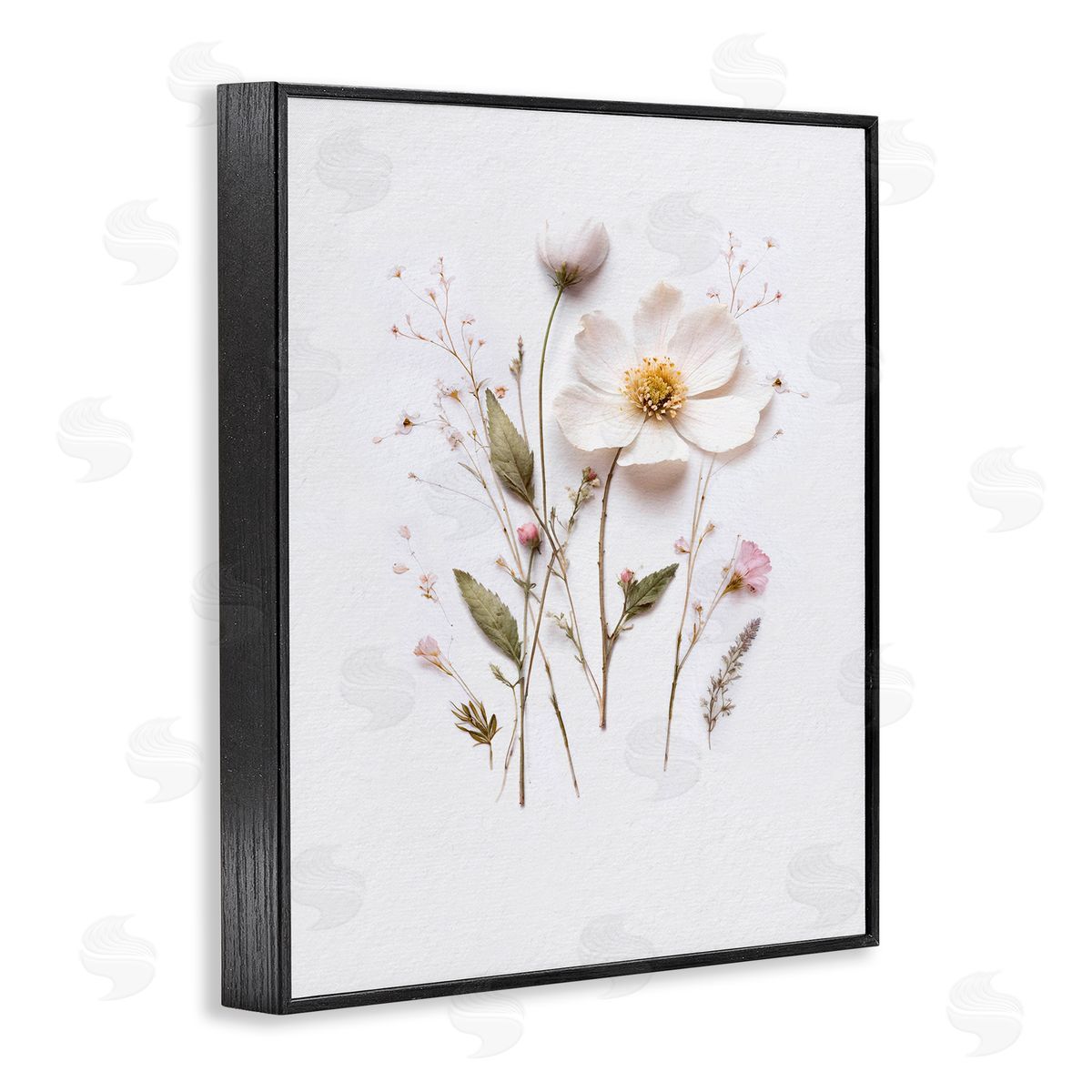 Lettered and Lined Delicate Pressed Flower Sprigs Black Framed Giclee Print Wall Art