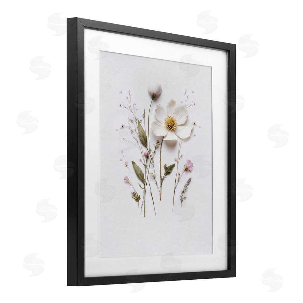 Lettered and Lined Delicate Pressed Flower Sprigs Black Framed Print Under Glass Wall Art