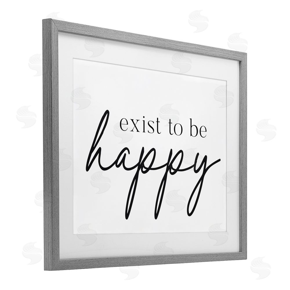 Lettered and Lined Exist To Be Happy Gray Framed Print Under Glass Wall Art