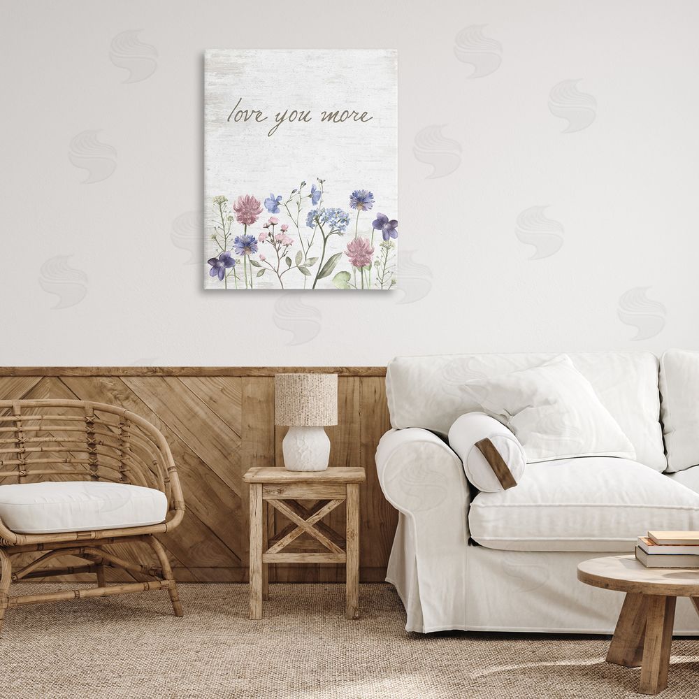 Lettered and Lined Love You More Wildflowers Stretched Canvas Wall Art Print in Room