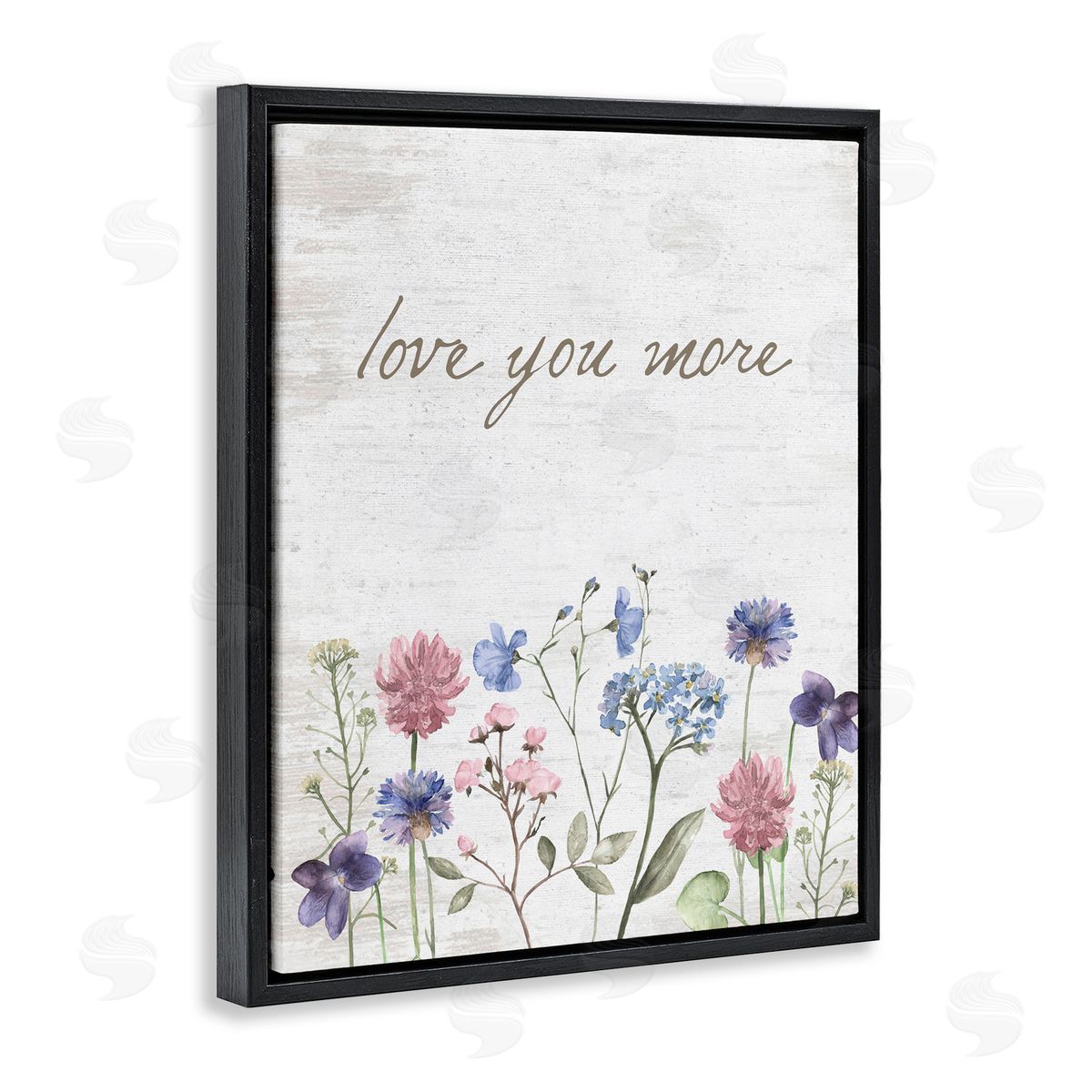 Lettered and Lined Love You More Wildflowers Black Floating Frame Canvas Wall Art Print