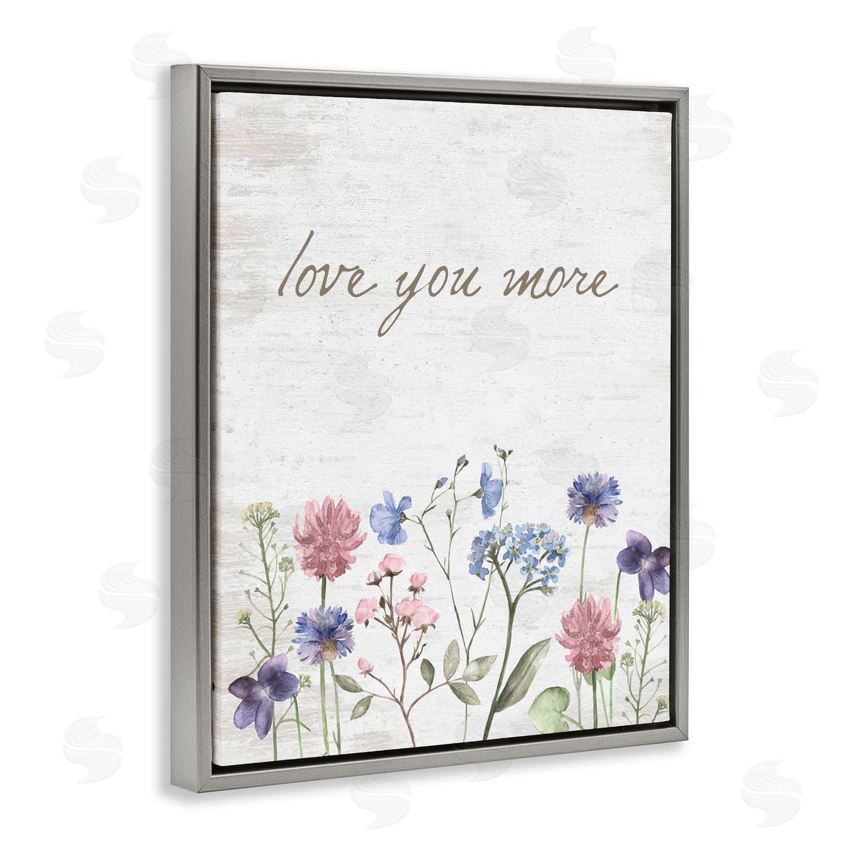 Lettered and Lined Love You More Wildflowers Gray Floating Frame Canvas Wall Art Print