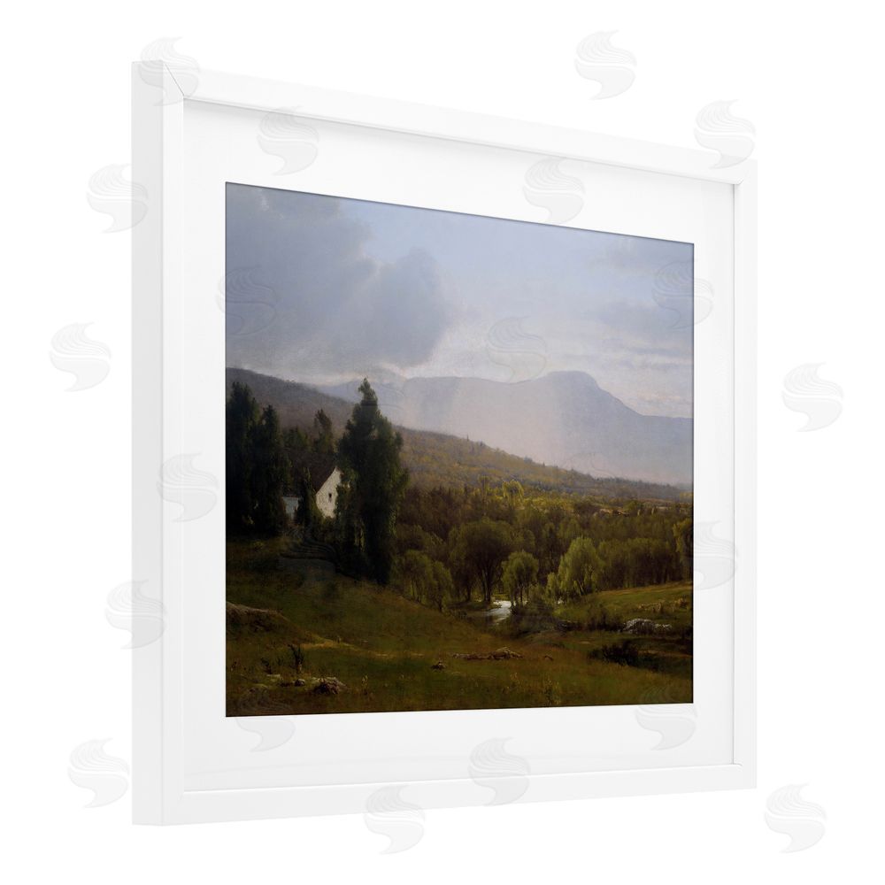 Lettered and Lined Cabins in Peaceful Vista White Framed Print Under Glass Wall Art