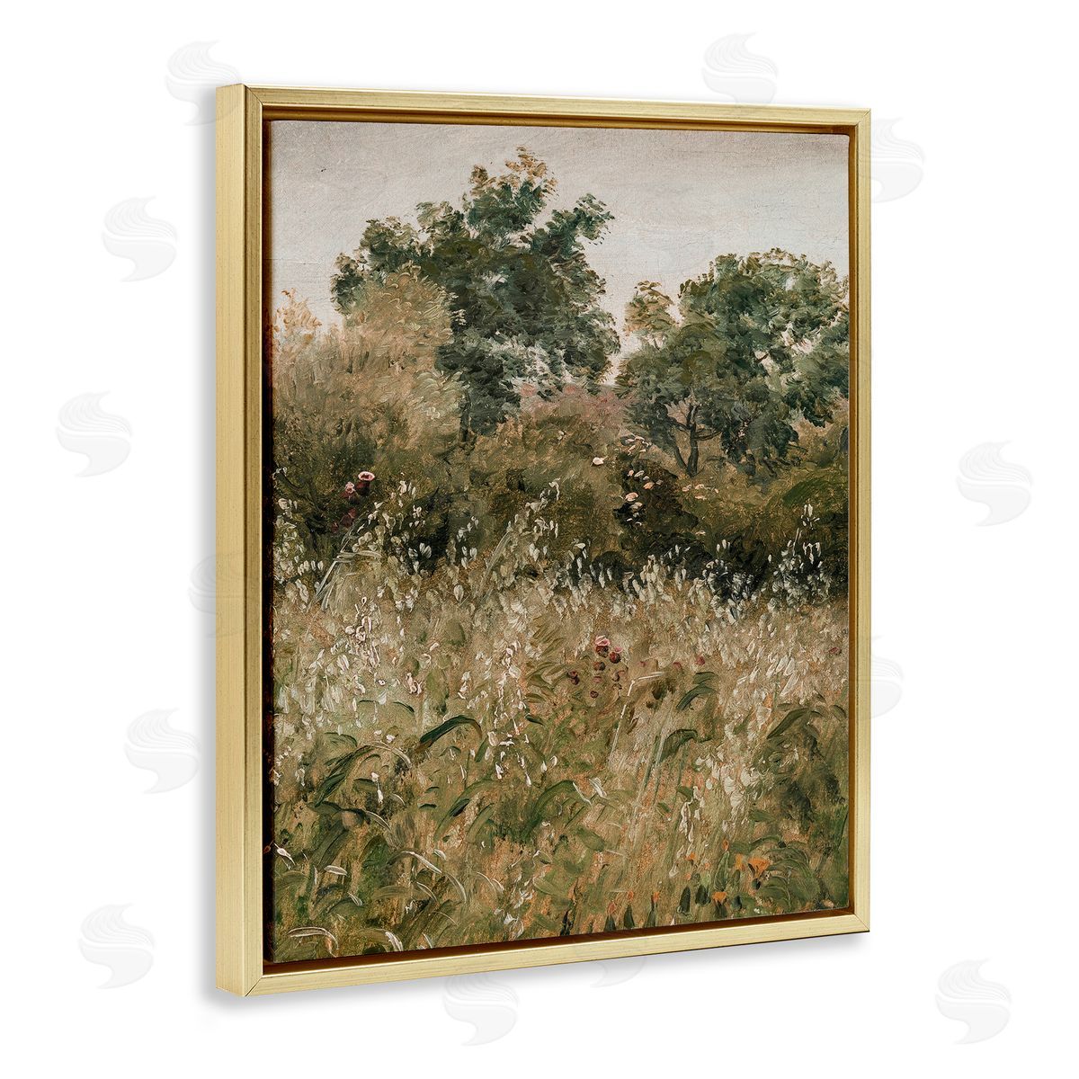 Lettered and Lined Dense Forest Thicket Gold Floating Frame Canvas Wall Art Print