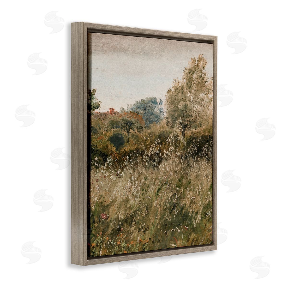 Lettered and Lined Thicket in Countryside Brown Floating Frame Canvas Wall Art Print