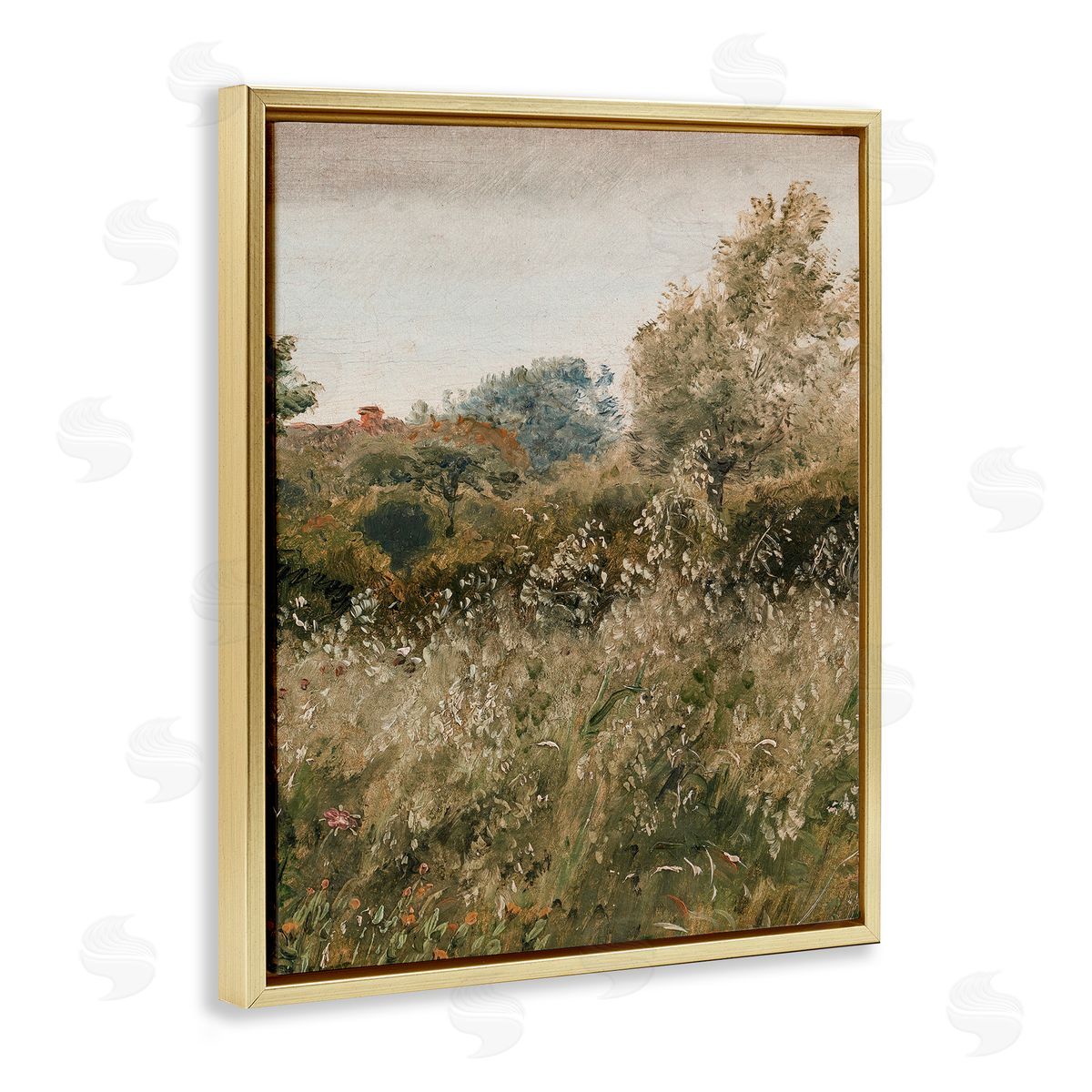 Lettered and Lined Thicket in Countryside Gold Floating Frame Canvas Wall Art Print