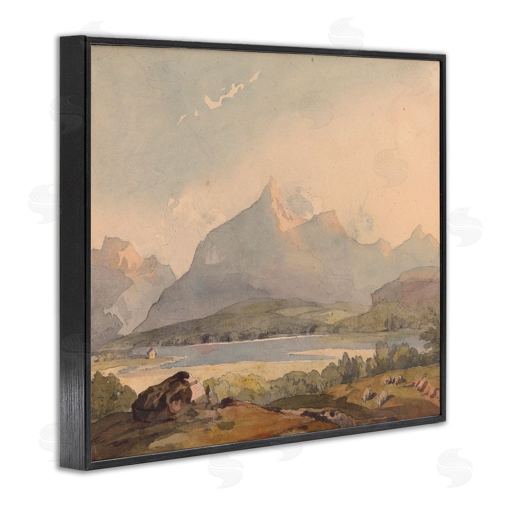 Lettered and Lined Peaceful Hazy Mountains Black Framed Giclee Print Wall Art
