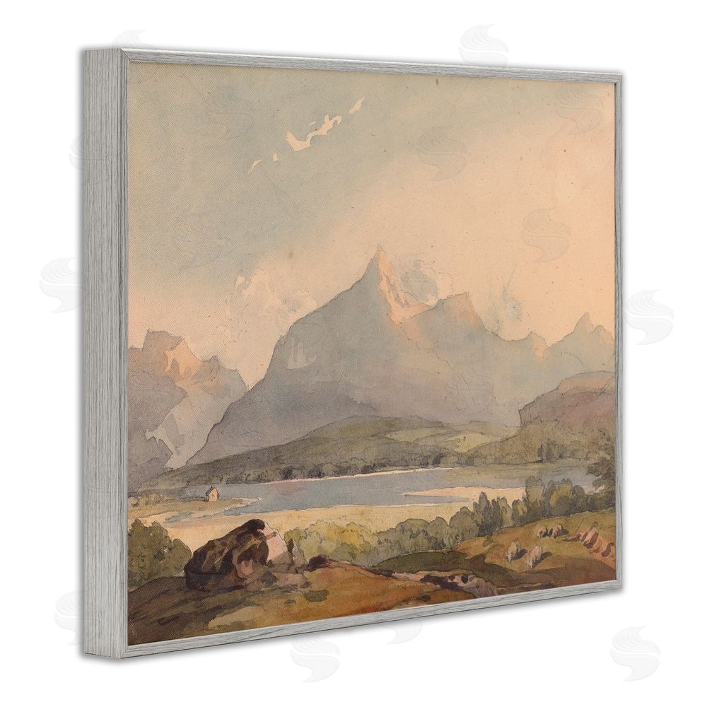 Lettered and Lined Peaceful Hazy Mountains Gray Framed Giclee Print Wall Art