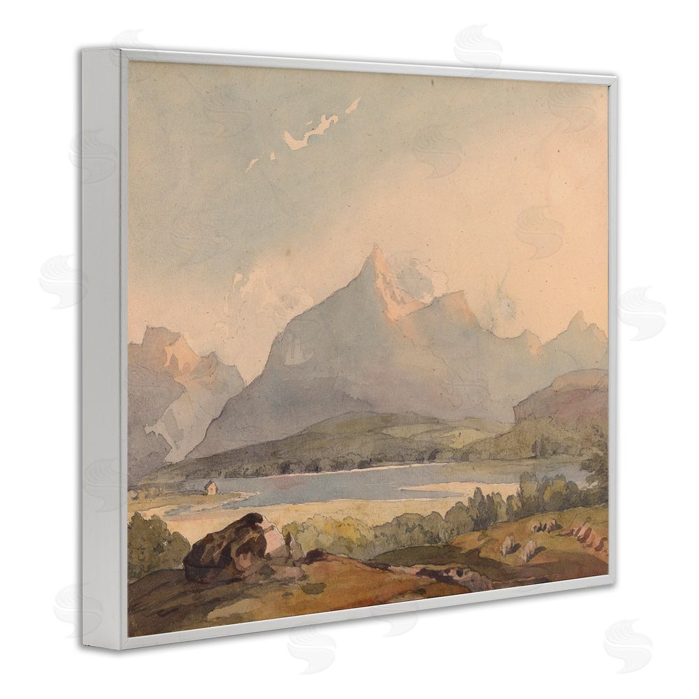 Lettered and Lined Peaceful Hazy Mountains White Framed Giclee Print Wall Art