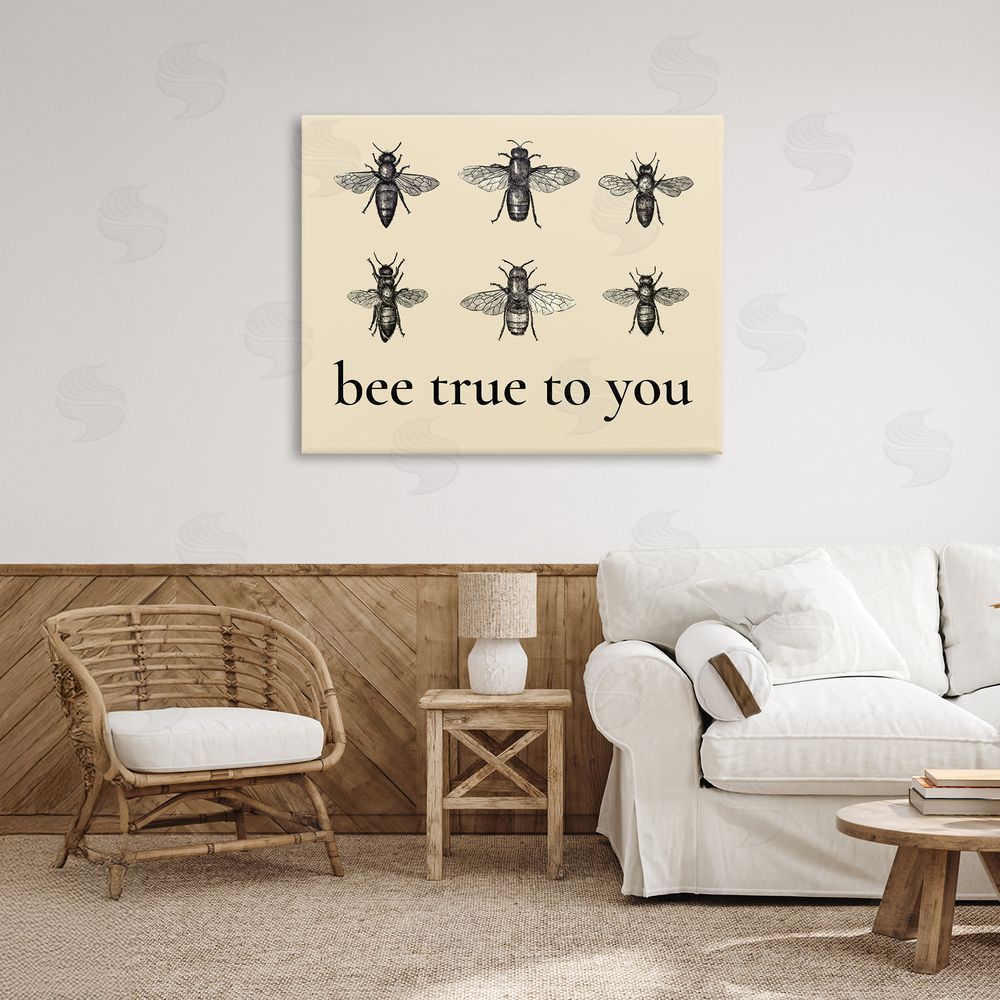 Lettered and Lined Bee True To You Inspiration Stretched Canvas Wall Art Print in Room