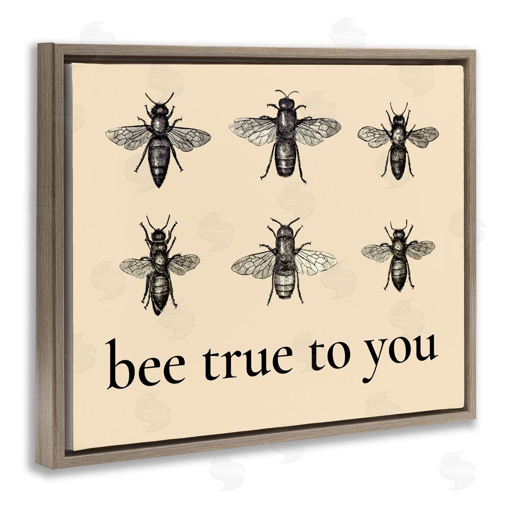 Lettered and Lined Bee True To You Inspiration Brown Floating Frame Canvas Wall Art Print