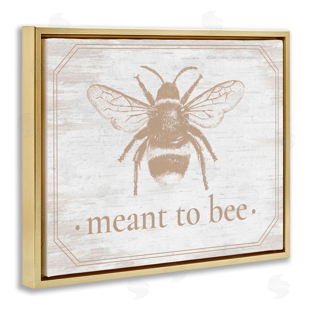 Lettered and Lined Meant To Bee Rustic Border Gold Floating Frame Canvas Wall Art Print