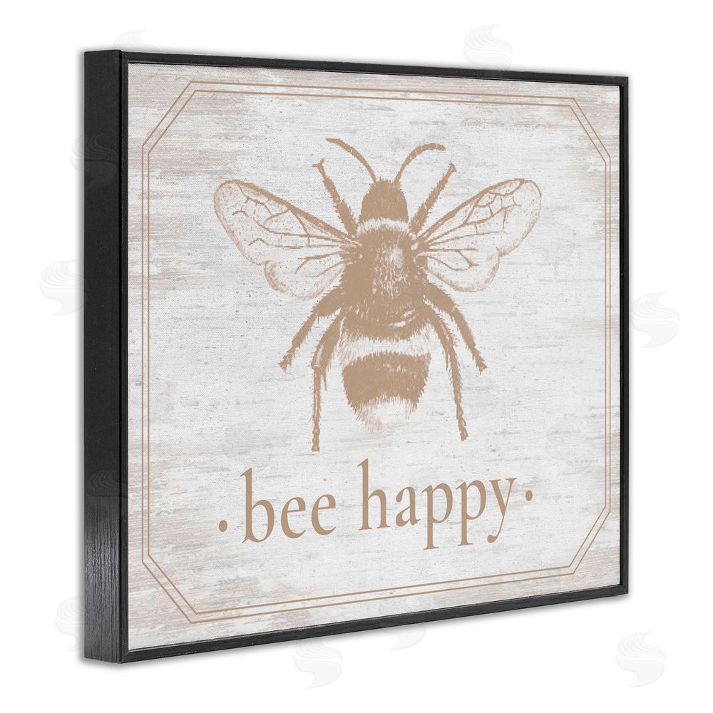 Lettered and Lined Bee Happy with Rustic Border Black Framed Giclee Print Wall Art