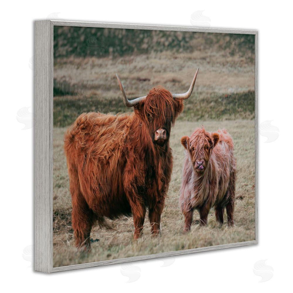 Lettered and Lined Mom & Baby Cow Gray Framed Giclee Print Wall Art