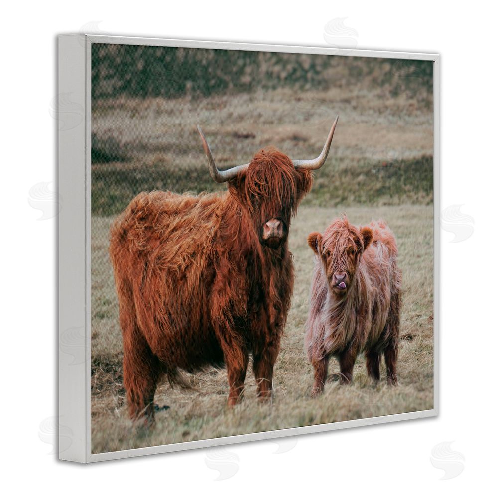 Lettered and Lined Mom & Baby Cow White Framed Giclee Print Wall Art