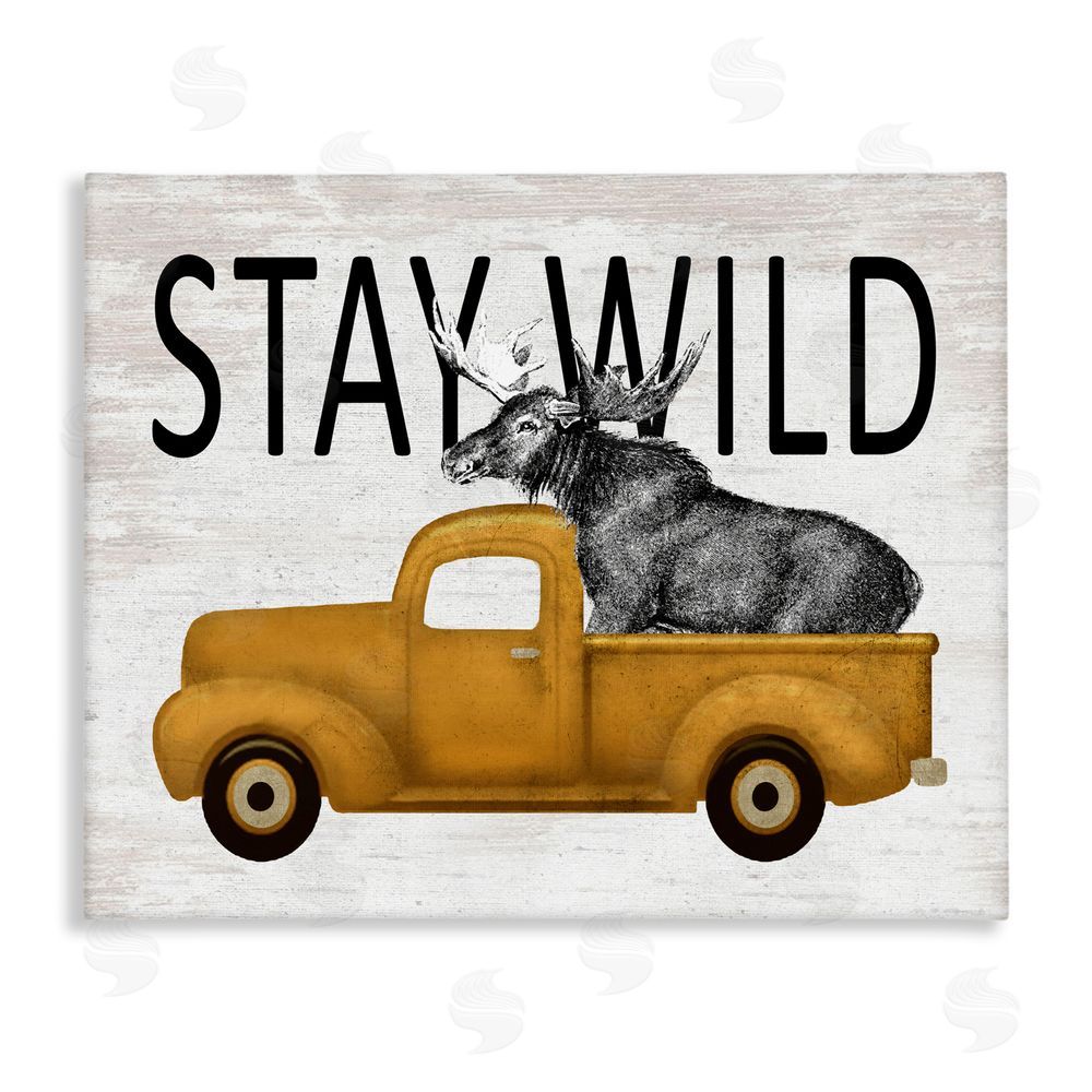 Lettered and Lined Stay Wild Moose Truck Stretched Canvas Wall Art Print