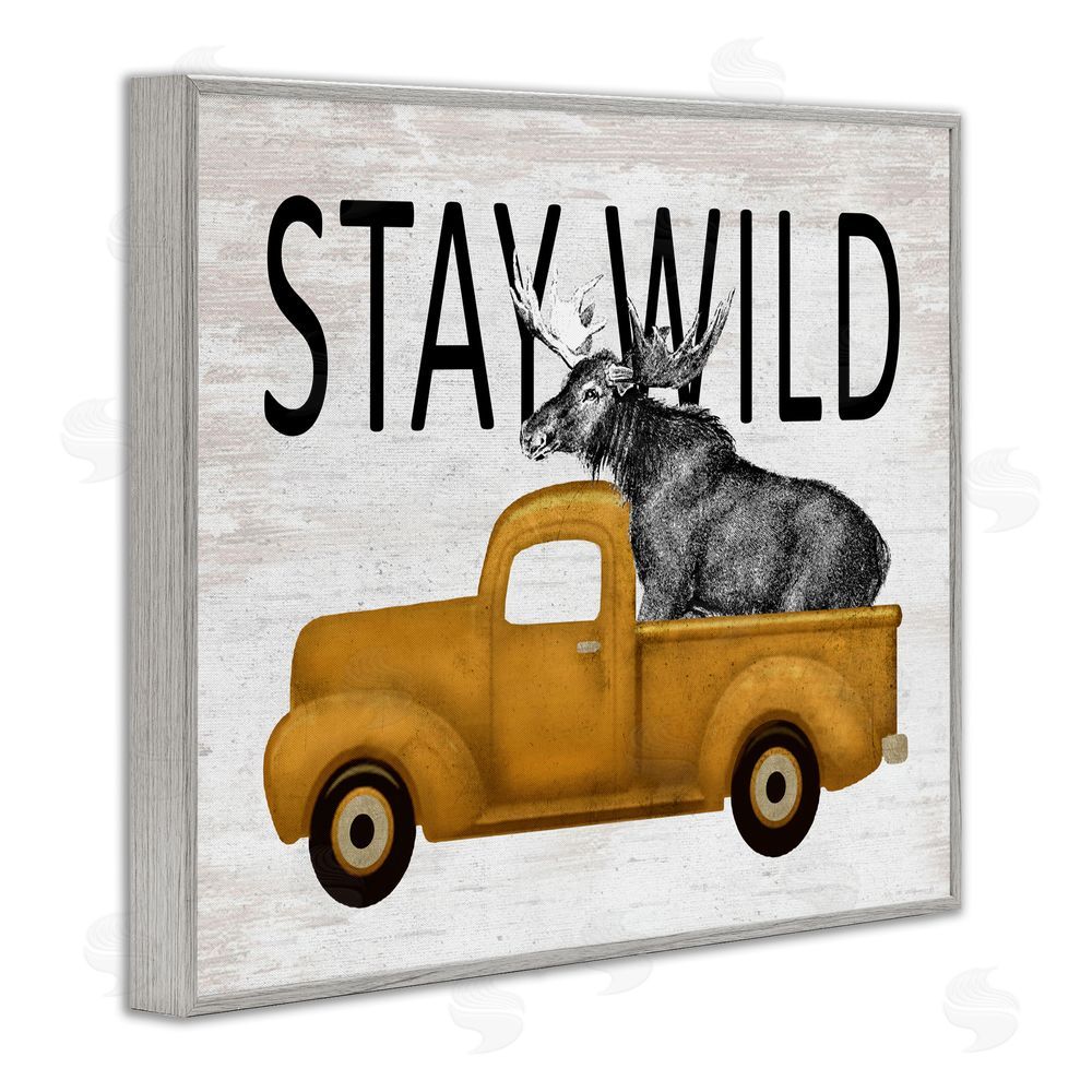 Lettered and Lined Stay Wild Moose Truck Gray Framed Giclee Print Wall Art