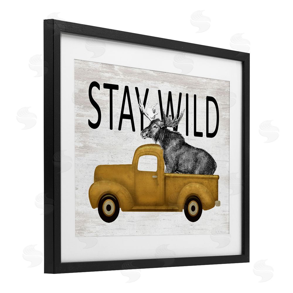 Lettered and Lined Stay Wild Moose Truck Black Framed Print Under Glass Wall Art