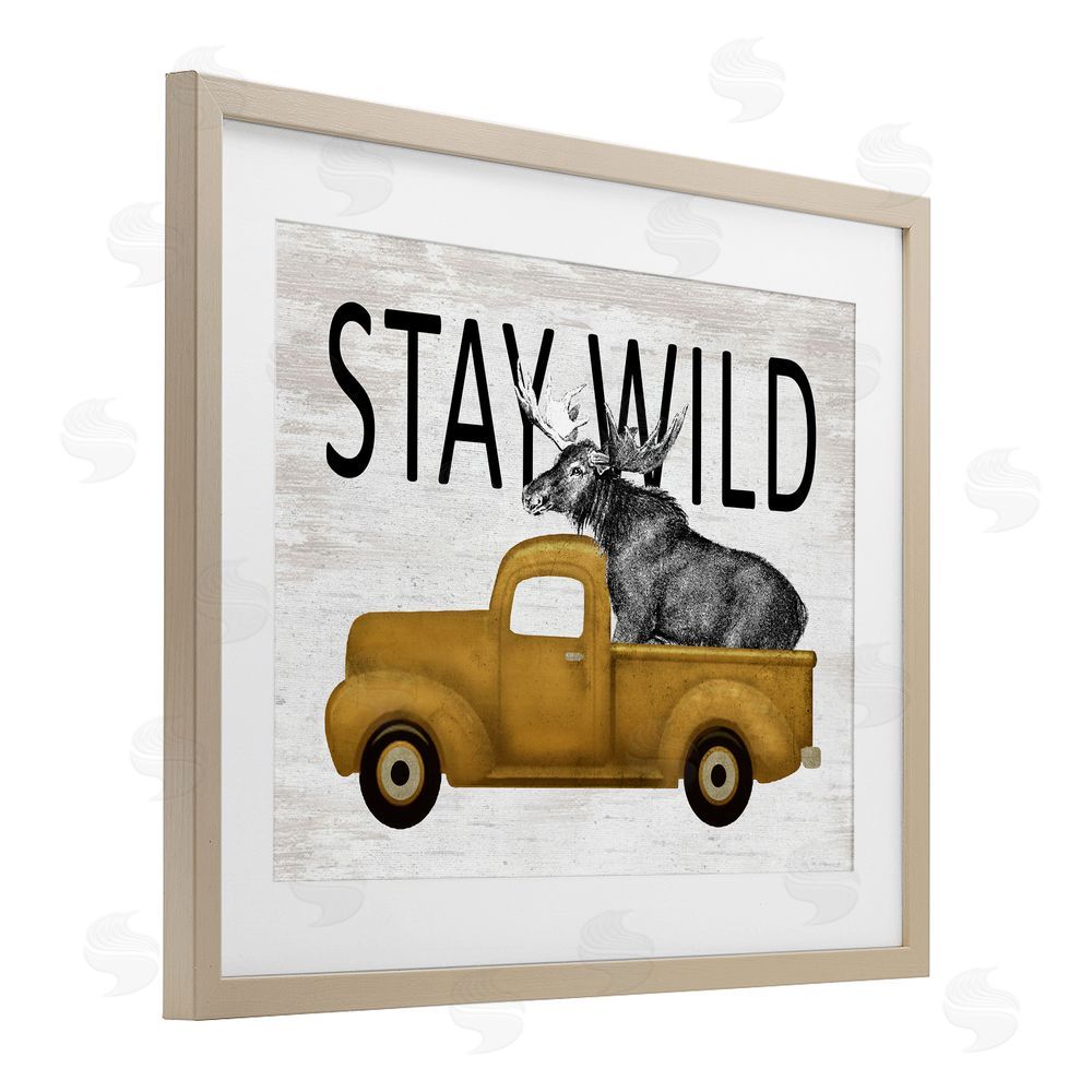 Lettered and Lined Stay Wild Moose Truck Brown Framed Print Under Glass Wall Art