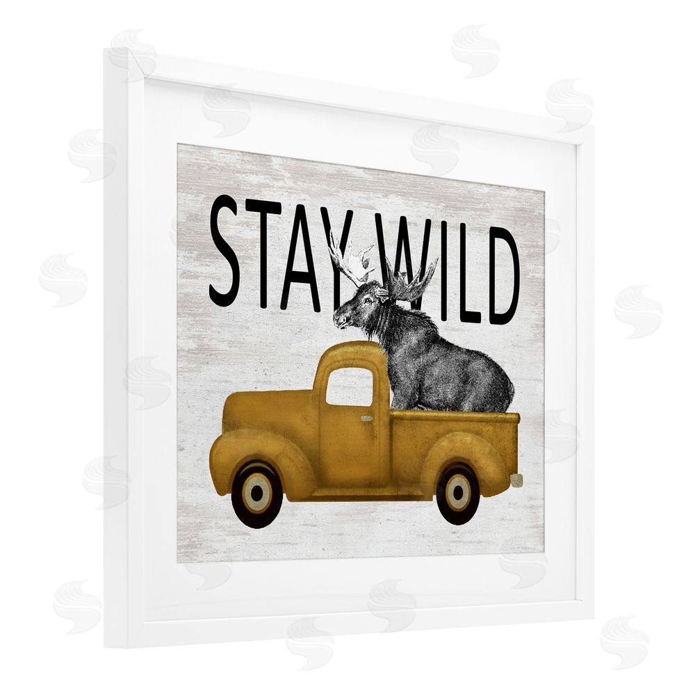 Lettered and Lined Stay Wild Moose Truck White Framed Print Under Glass Wall Art