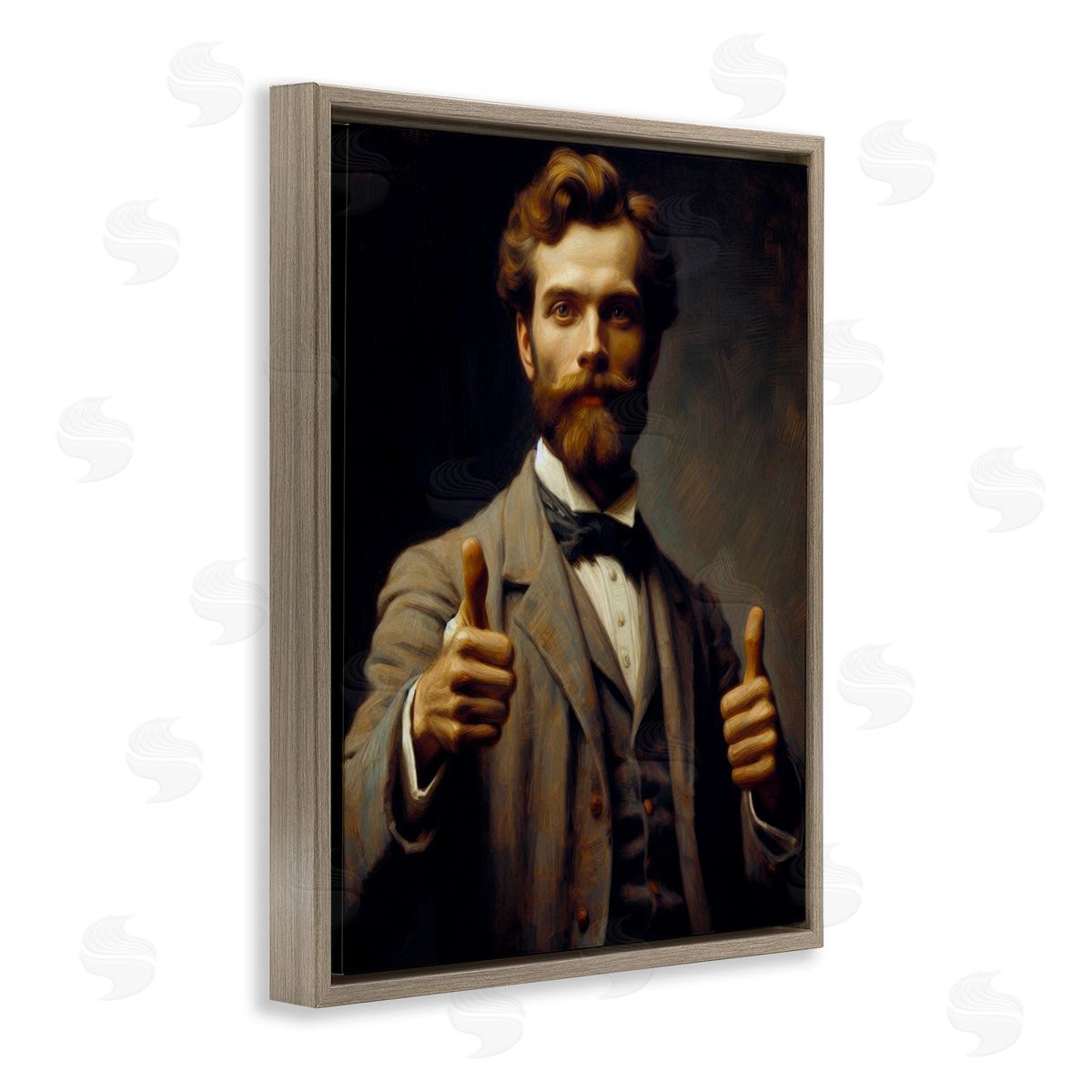 Lettered and Lined Funny Thumbs Up Gentleman Brown Floating Frame Canvas Wall Art Print