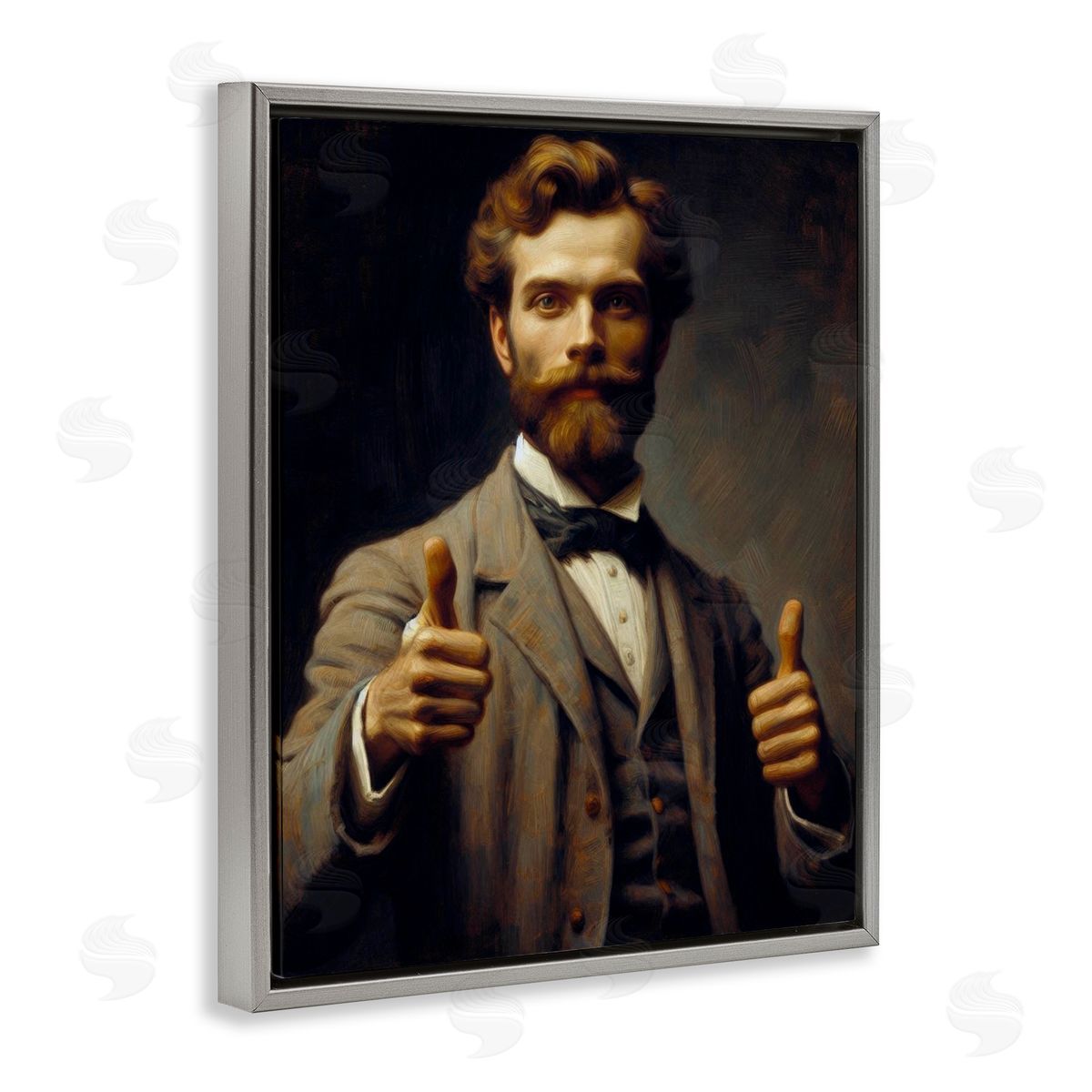Lettered and Lined Funny Thumbs Up Gentleman Gray Floating Frame Canvas Wall Art Print