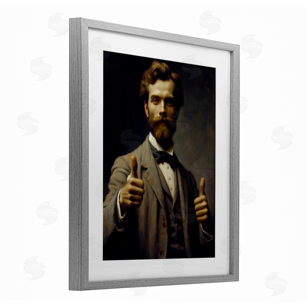 Lettered and Lined Funny Thumbs Up Gentleman Gray Framed Print Under Glass Wall Art