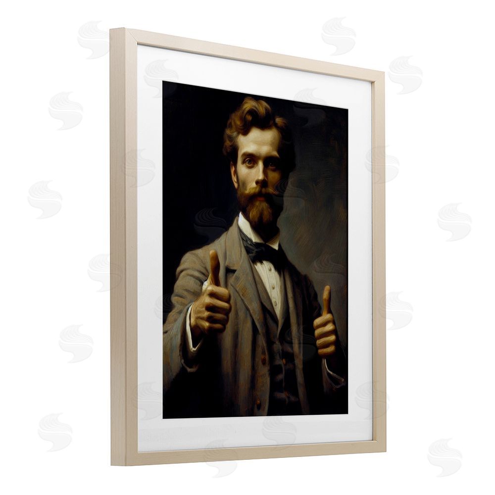Lettered and Lined Funny Thumbs Up Gentleman Brown Framed Print Under Glass Wall Art