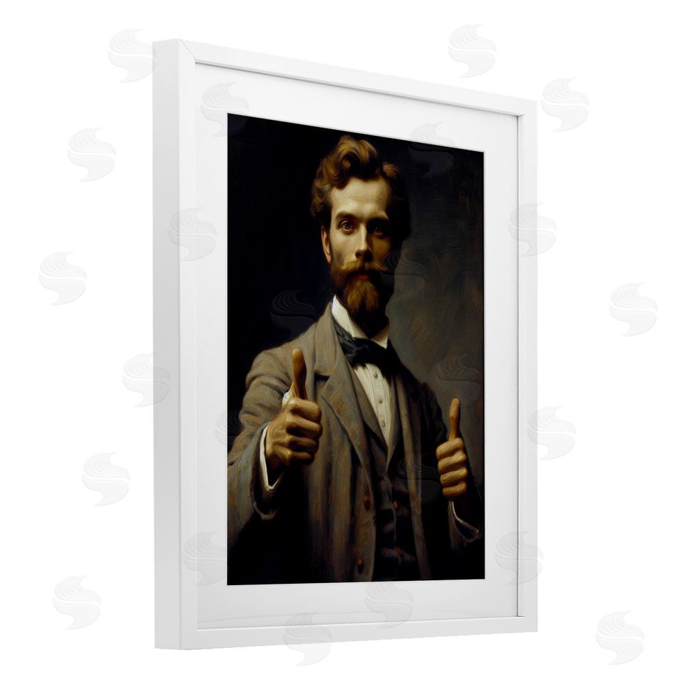 Lettered and Lined Funny Thumbs Up Gentleman White Framed Print Under Glass Wall Art