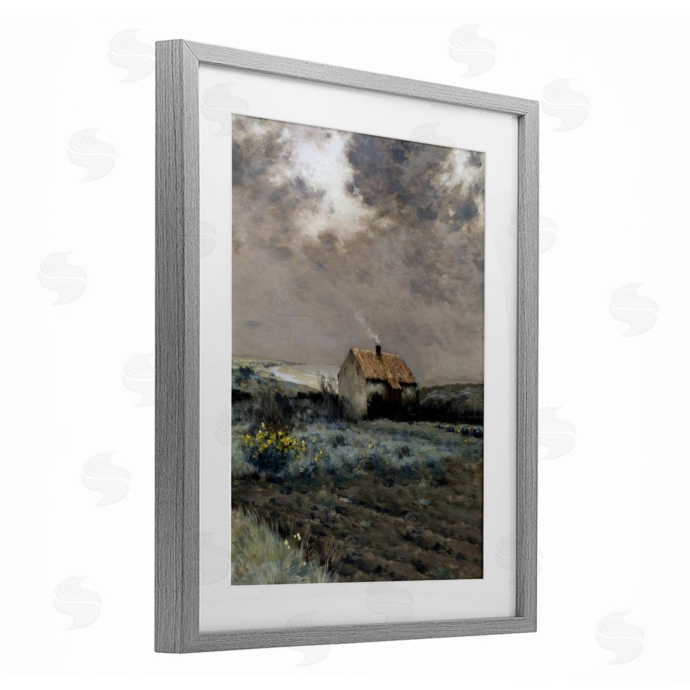 Lettered and Lined Cabin in Overcast Field Gray Framed Print Under Glass Wall Art