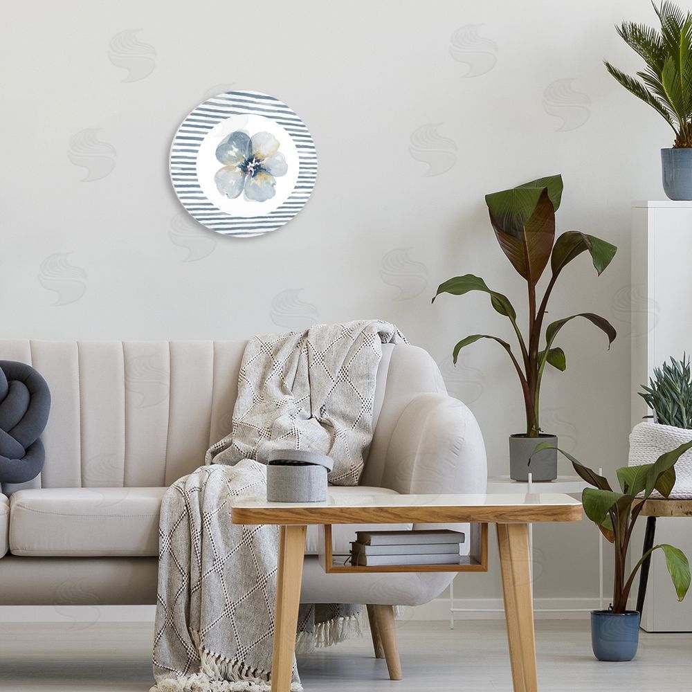 Patricia Pinto Abstract Apple Blossom Stripes Circular Wall Plaque Art Print in Room