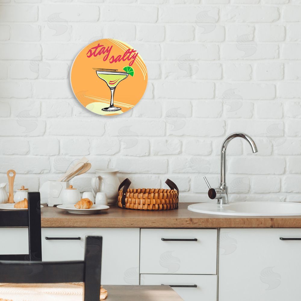 Elizabeth Medley Orange Stay Salty Martini Circular Wall Plaque Art Print in Room