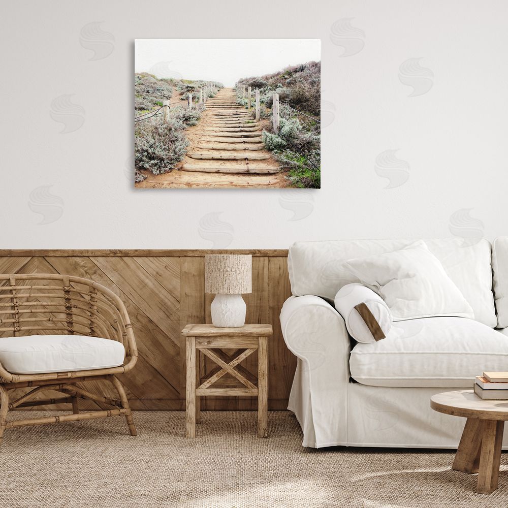 Leah Noel Art Wooden Stairway to Heaven Stretched Canvas Wall Art Print in Room