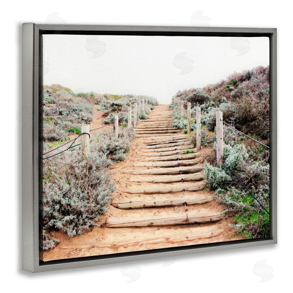 Leah Noel Art Wooden Stairway to Heaven Gray Floating Frame Canvas Wall Art Print