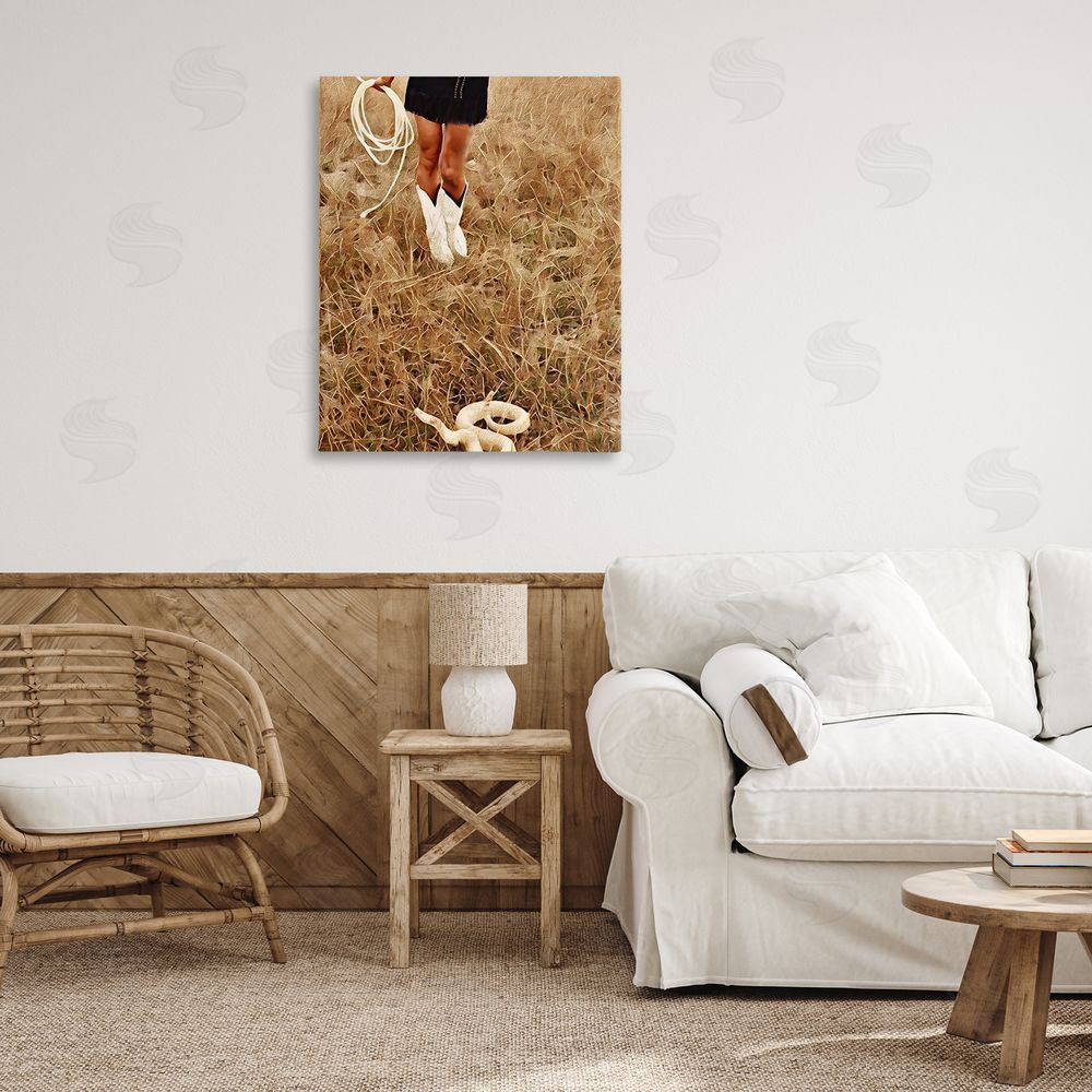 Jesse Keith With Her Lasso & Snake Stretched Canvas Wall Art Print in Room