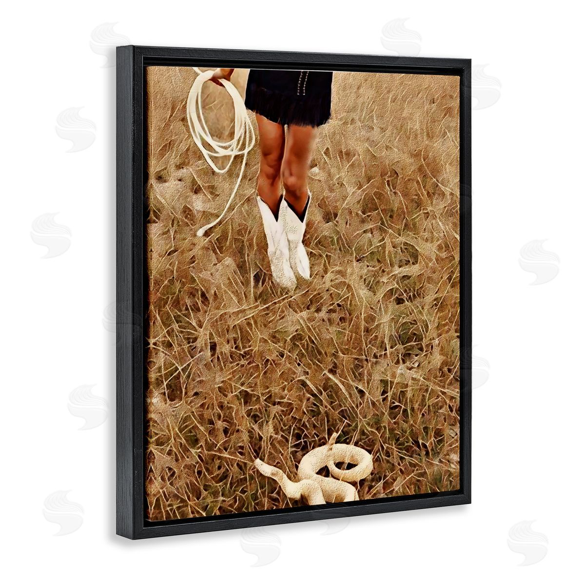 Jesse Keith With Her Lasso & Snake Black Floating Frame Canvas Wall Art Print