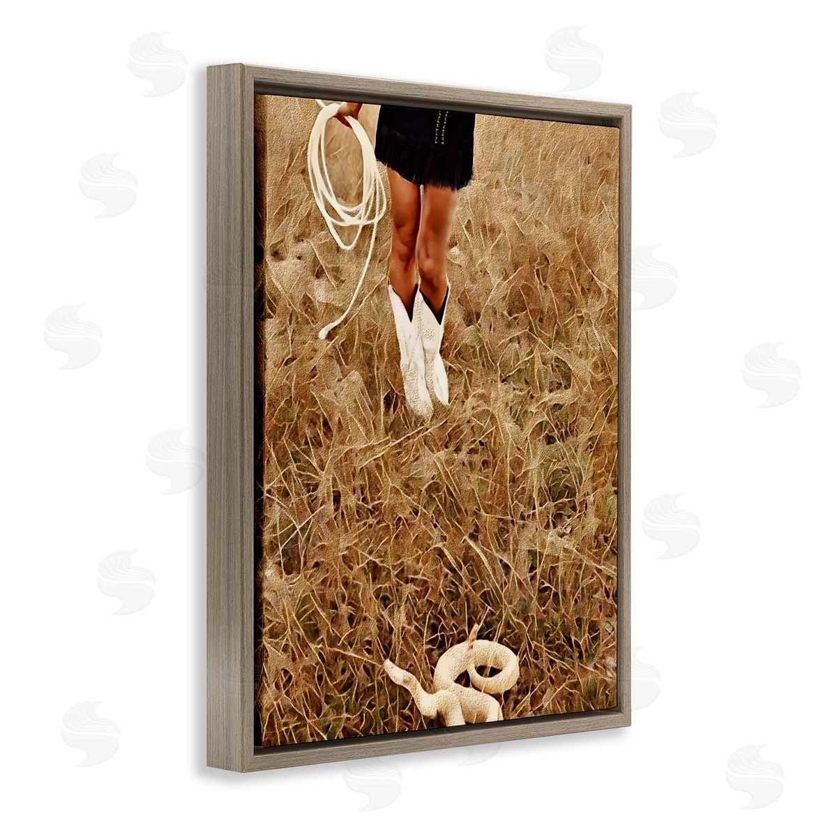 Jesse Keith With Her Lasso & Snake Brown Floating Frame Canvas Wall Art Print