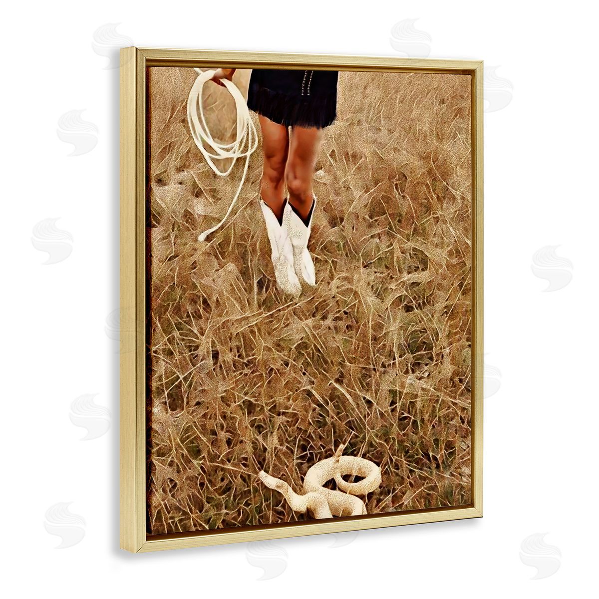 Jesse Keith With Her Lasso & Snake Gold Floating Frame Canvas Wall Art Print