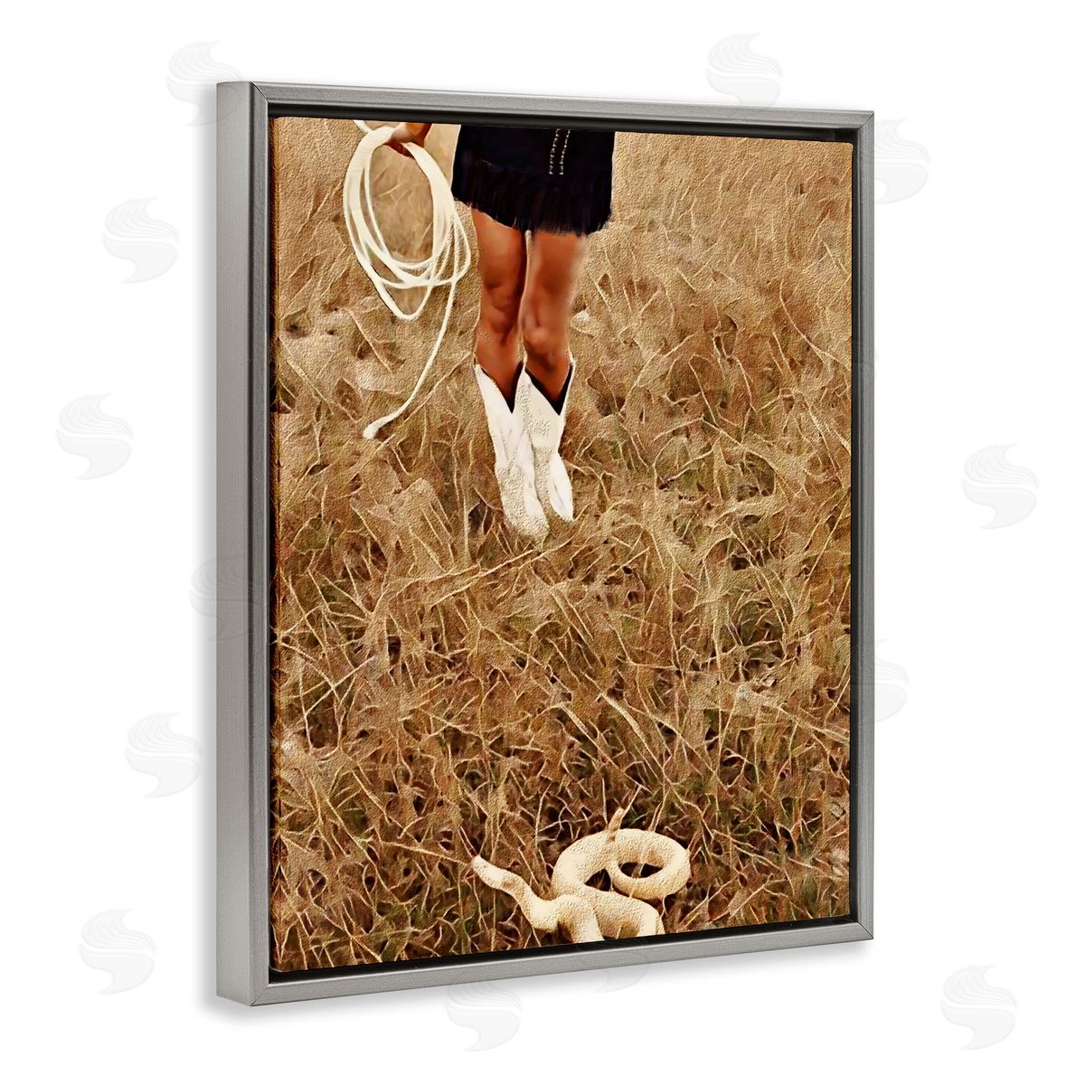Jesse Keith With Her Lasso & Snake Gray Floating Frame Canvas Wall Art Print