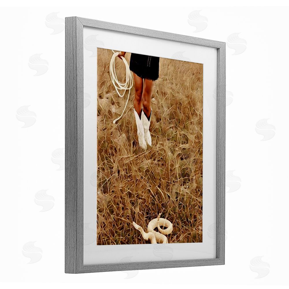 Jesse Keith With Her Lasso & Snake Gray Framed Print Under Glass Wall Art