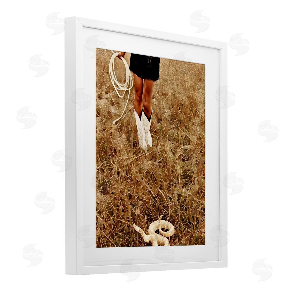 Jesse Keith With Her Lasso & Snake White Framed Print Under Glass Wall Art