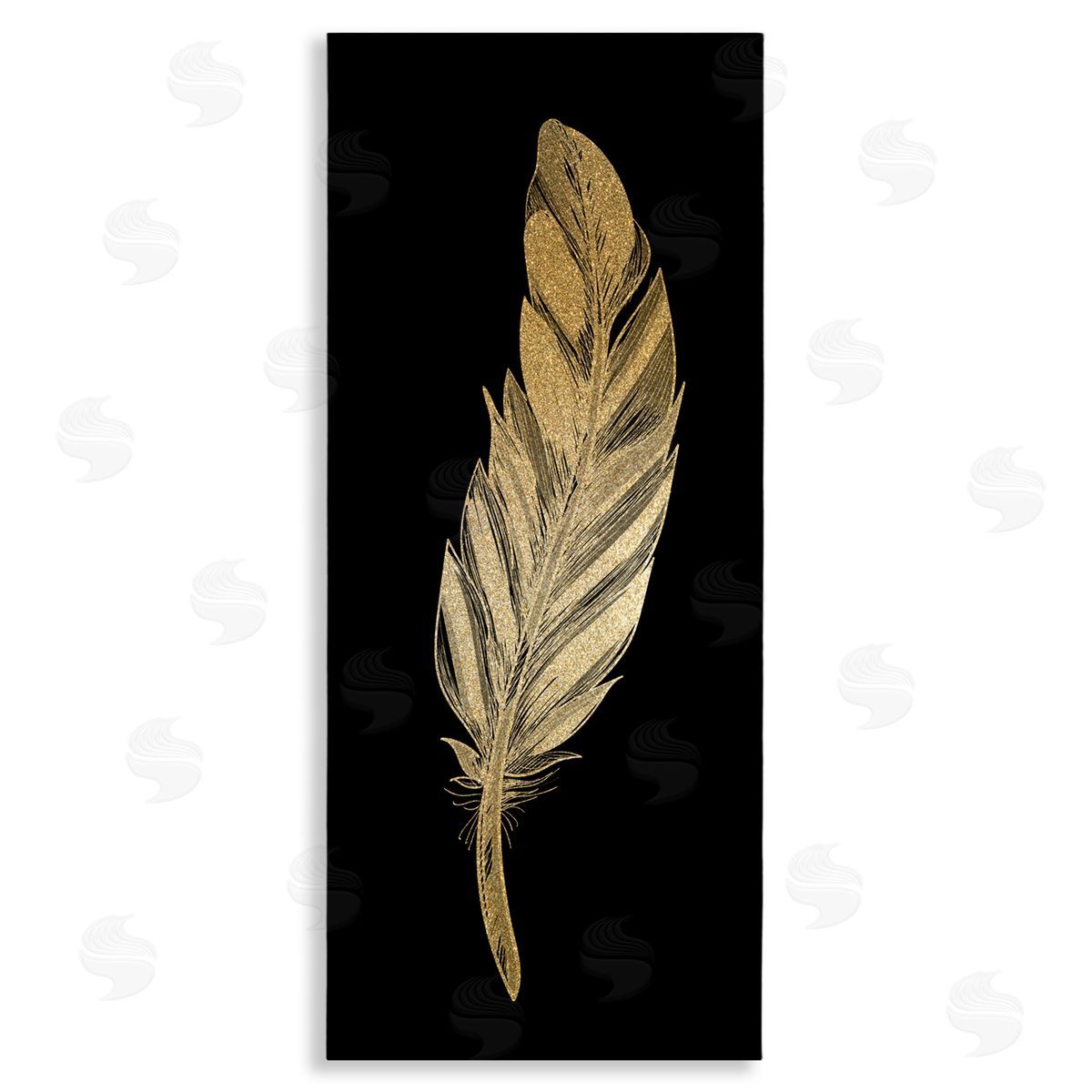 Kim Allen Glam Feather Black & Gold Stretched Canvas Wall Art Print